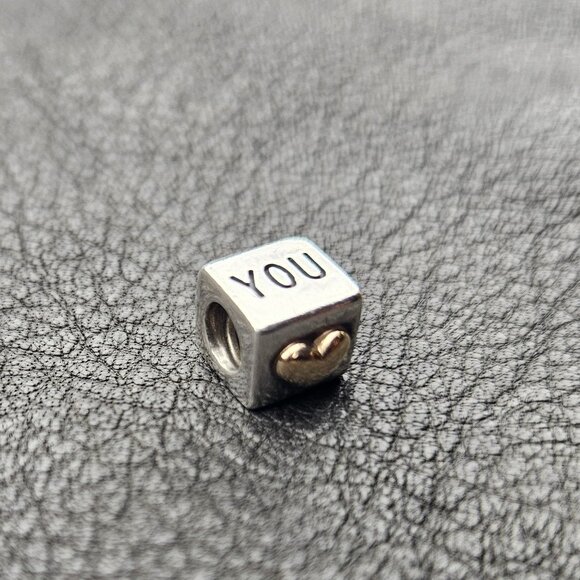 Pandora Sterling Silver "I Love You"Cube Charm with 14K Yellow Gold Heart - Picture 3 of 6